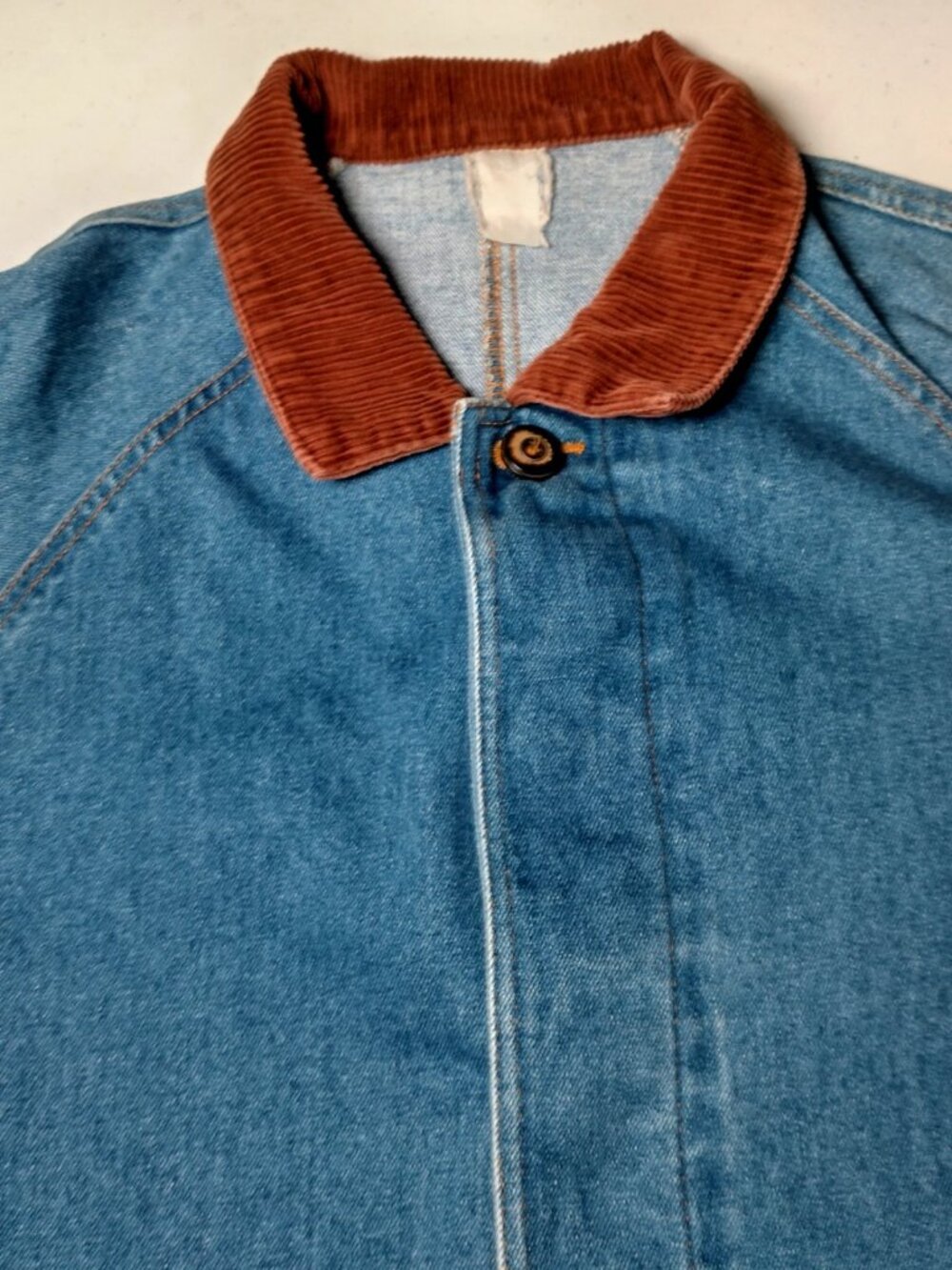Vintage Denim Jean Jacket Barn Coat Women L XL Brown Corduroy Collar - Picture 6 of 16